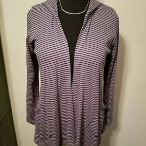 Navy Striped Hooded Cardigan Sz LG